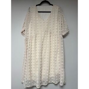 Plus Size Cream Textured Boho Babydoll Dress‎ XL